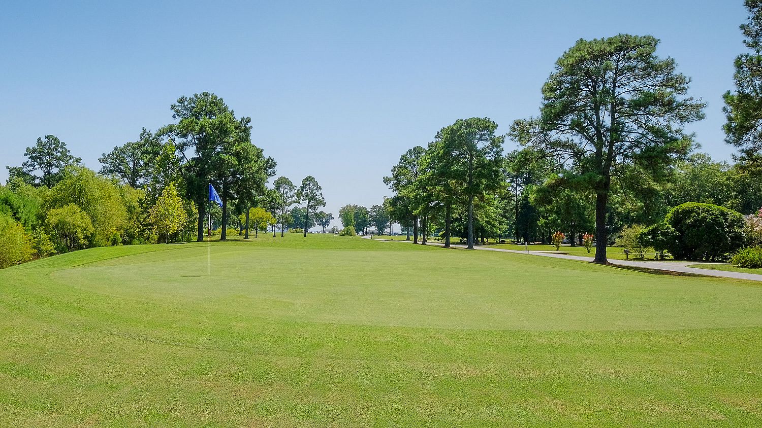 A green at the Links at Mulberry Hill to the left of the entrance drive to the clubhouse